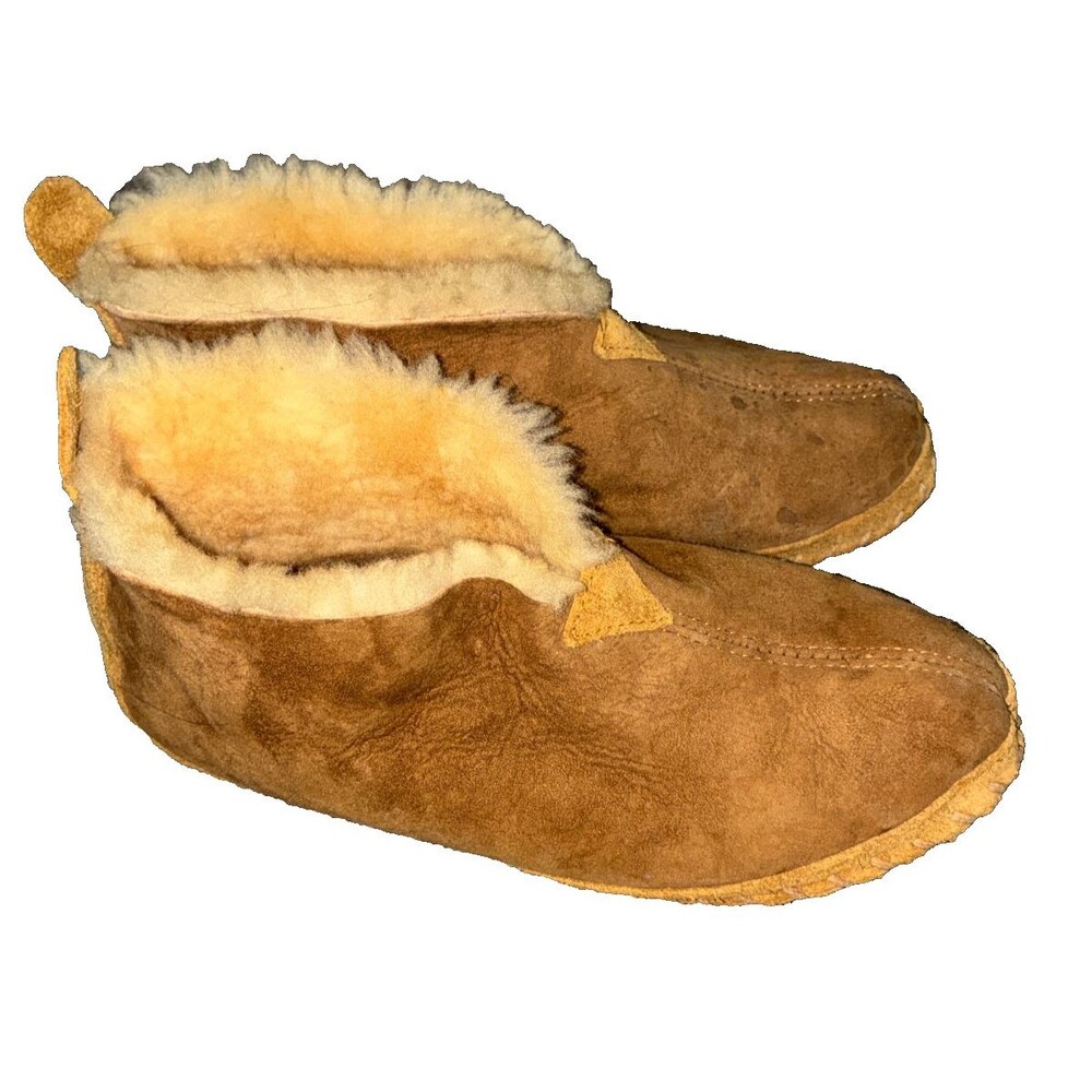 LL Bean Wicked Good Shearling Fur Slipper Booties Women 8 Chestnut Suede Slip On